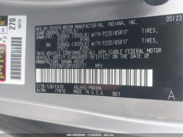 Photo 8 VIN: 5TDYSKFC9PS090721 - TOYOTA SIENNA 