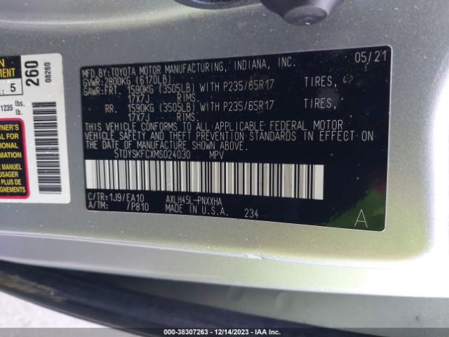 Photo 8 VIN: 5TDYSKFCXMS024030 - TOYOTA SIENNA 