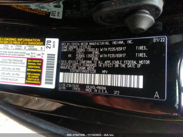 Photo 8 VIN: 5TDYSKFCXNS051228 - TOYOTA SIENNA 