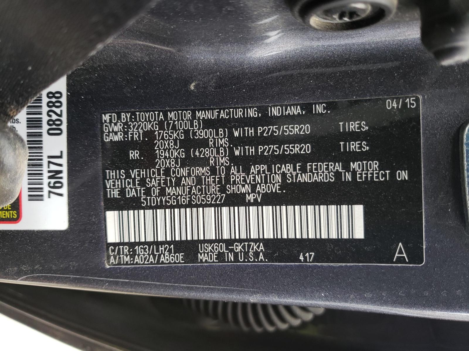 Photo 9 VIN: 5TDYY5G16FS059227 - TOYOTA SEQUOIA PL 