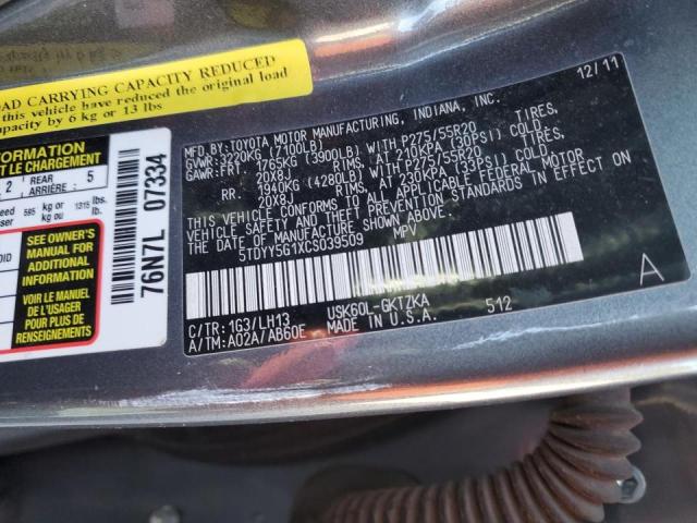 Photo 9 VIN: 5TDYY5G1XCS039509 - TOYOTA SEQUOIA PL 