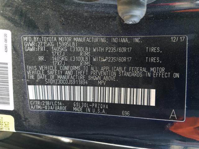 Photo 9 VIN: 5TDYZ3DC0JS911894 - TOYOTA SIENNA XLE 