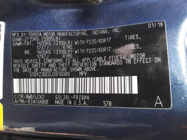 Photo 9 VIN: 5TDYZ3DC0JS916089 - TOYOTA SIENNA XLE 