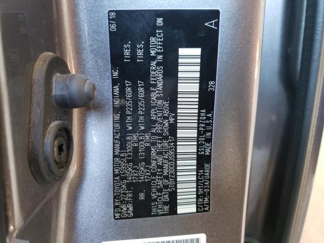 Photo 9 VIN: 5TDYZ3DC0JS953417 - TOYOTA SIENNA XLE 