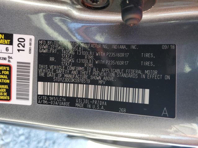 Photo 9 VIN: 5TDYZ3DC0KS976519 - TOYOTA SIENNA XLE 