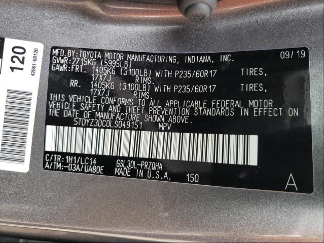 Photo 9 VIN: 5TDYZ3DC0LS049151 - TOYOTA SIENNA XLE 