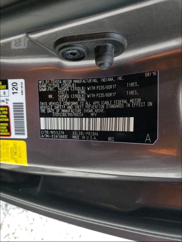 Photo 9 VIN: 5TDYZ3DC1HS768254 - TOYOTA SIENNA XLE 