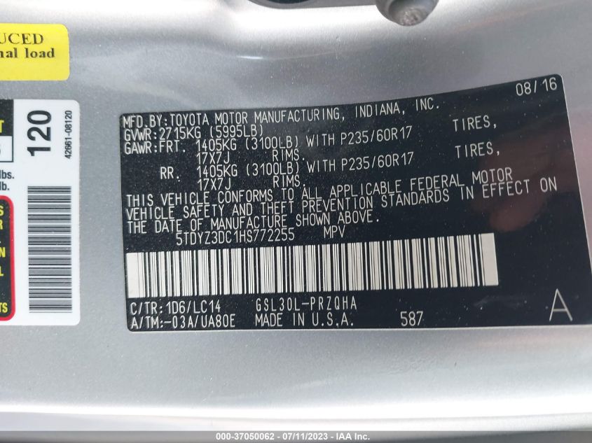 Photo 8 VIN: 5TDYZ3DC1HS772255 - TOYOTA SIENNA 