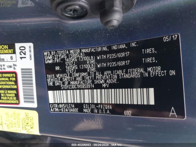 Photo 8 VIN: 5TDYZ3DC1HS859914 - TOYOTA SIENNA 