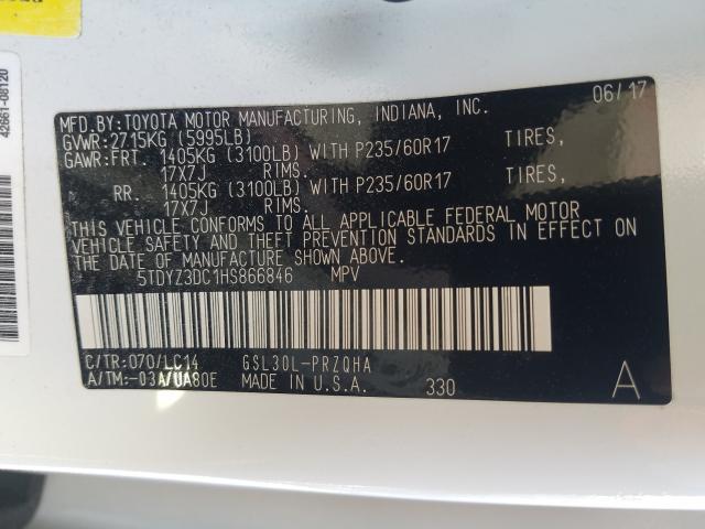 Photo 9 VIN: 5TDYZ3DC1HS866846 - TOYOTA SIENNA XLE 