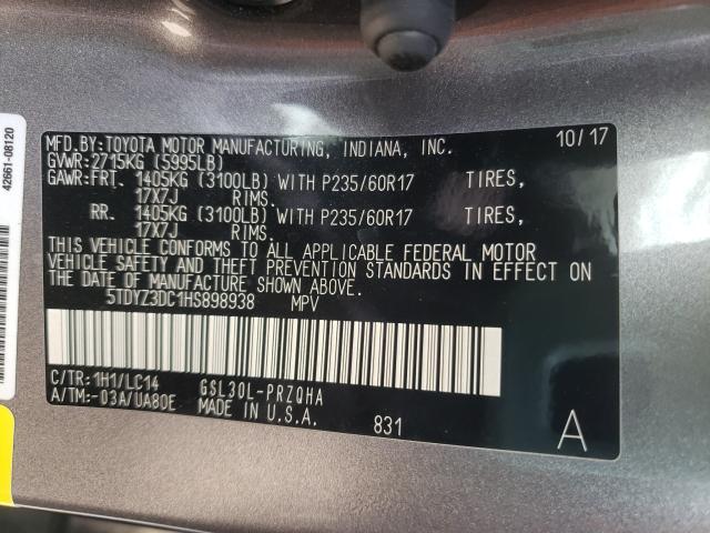 Photo 9 VIN: 5TDYZ3DC1HS898938 - TOYOTA SIENNA XLE 