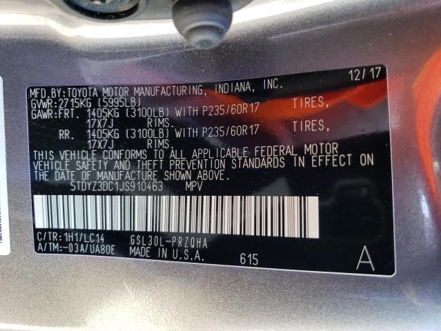 Photo 12 VIN: 5TDYZ3DC1JS910463 - TOYOTA SIENNA 