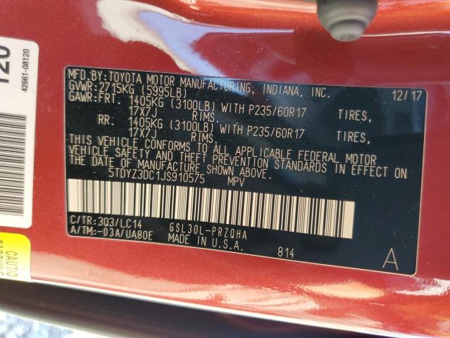 Photo 12 VIN: 5TDYZ3DC1JS910575 - TOYOTA SIENNA 