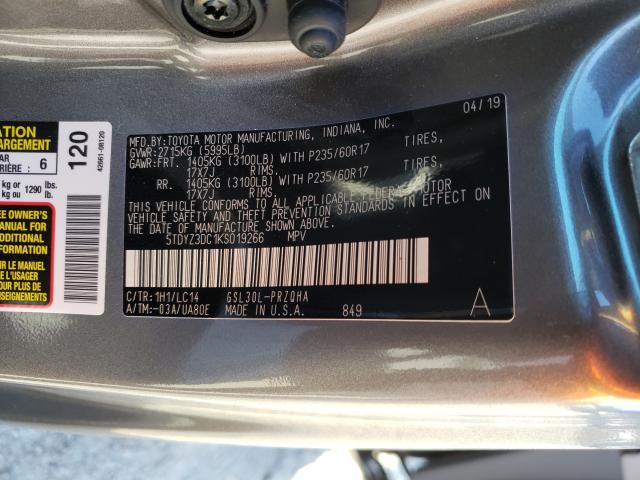 Photo 9 VIN: 5TDYZ3DC1KS019266 - TOYOTA SIENNA XLE 