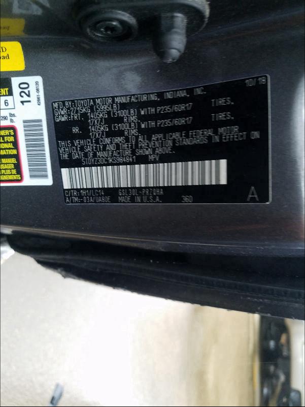 Photo 9 VIN: 5TDYZ3DC1KS984841 - TOYOTA SIENNA XLE 