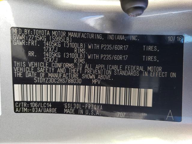 Photo 9 VIN: 5TDYZ3DC2HS788030 - TOYOTA SIENNA XLE 