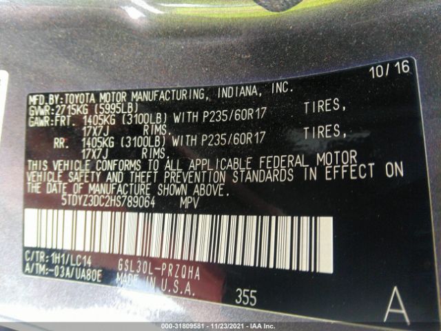 Photo 8 VIN: 5TDYZ3DC2HS789064 - TOYOTA SIENNA 