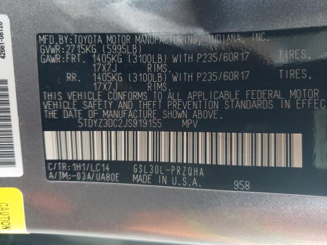 Photo 9 VIN: 5TDYZ3DC2JS919155 - TOYOTA SIENNA XLE 