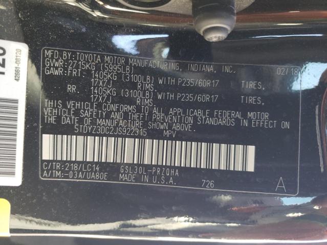 Photo 13 VIN: 5TDYZ3DC2JS922315 - TOYOTA SIENNA XLE 