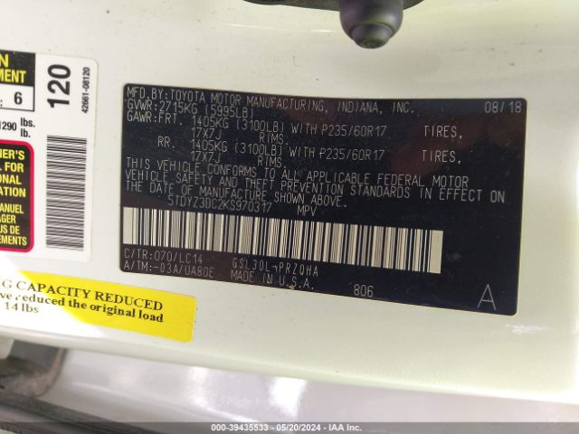 Photo 8 VIN: 5TDYZ3DC2KS970317 - TOYOTA SIENNA 