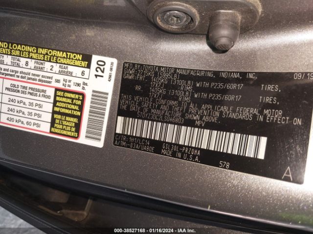 Photo 8 VIN: 5TDYZ3DC2LS046803 - TOYOTA SIENNA 