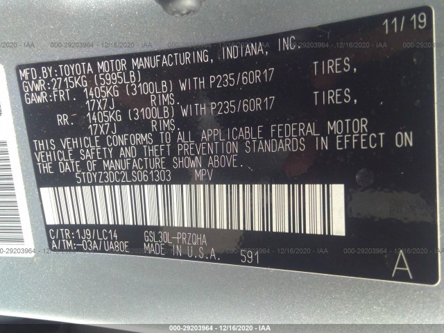 Photo 8 VIN: 5TDYZ3DC2LS061303 - TOYOTA SIENNA 