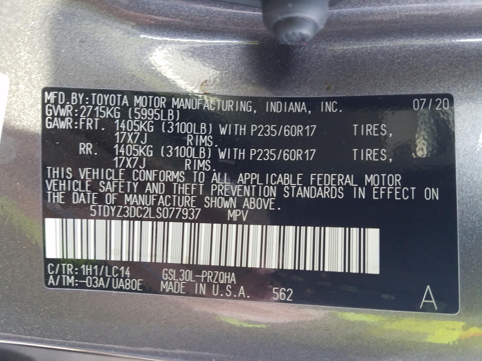 Photo 9 VIN: 5TDYZ3DC2LS077937 - TOYOTA SIENNA XLE 