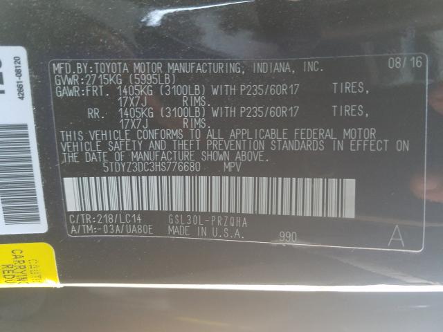 Photo 9 VIN: 5TDYZ3DC3HS776680 - TOYOTA SIENNA XLE 