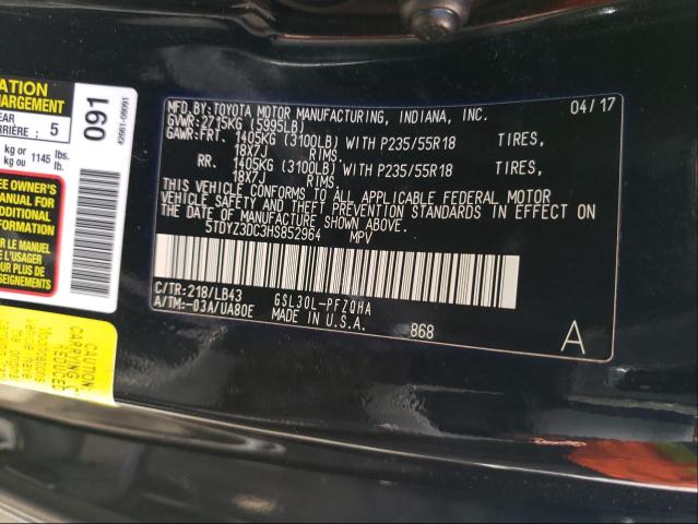 Photo 9 VIN: 5TDYZ3DC3HS852964 - TOYOTA SIENNA XLE 