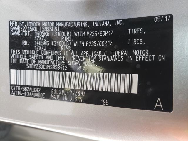 Photo 9 VIN: 5TDYZ3DC3HS858442 - TOYOTA SIENNA XLE 