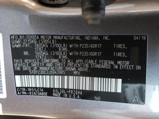 Photo 9 VIN: 5TDYZ3DC3JS943965 - TOYOTA SIENNA XLE 