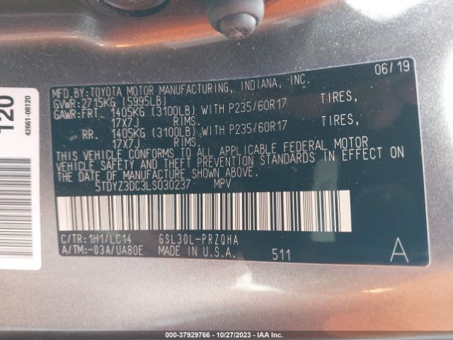 Photo 8 VIN: 5TDYZ3DC3LS030237 - TOYOTA SIENNA 