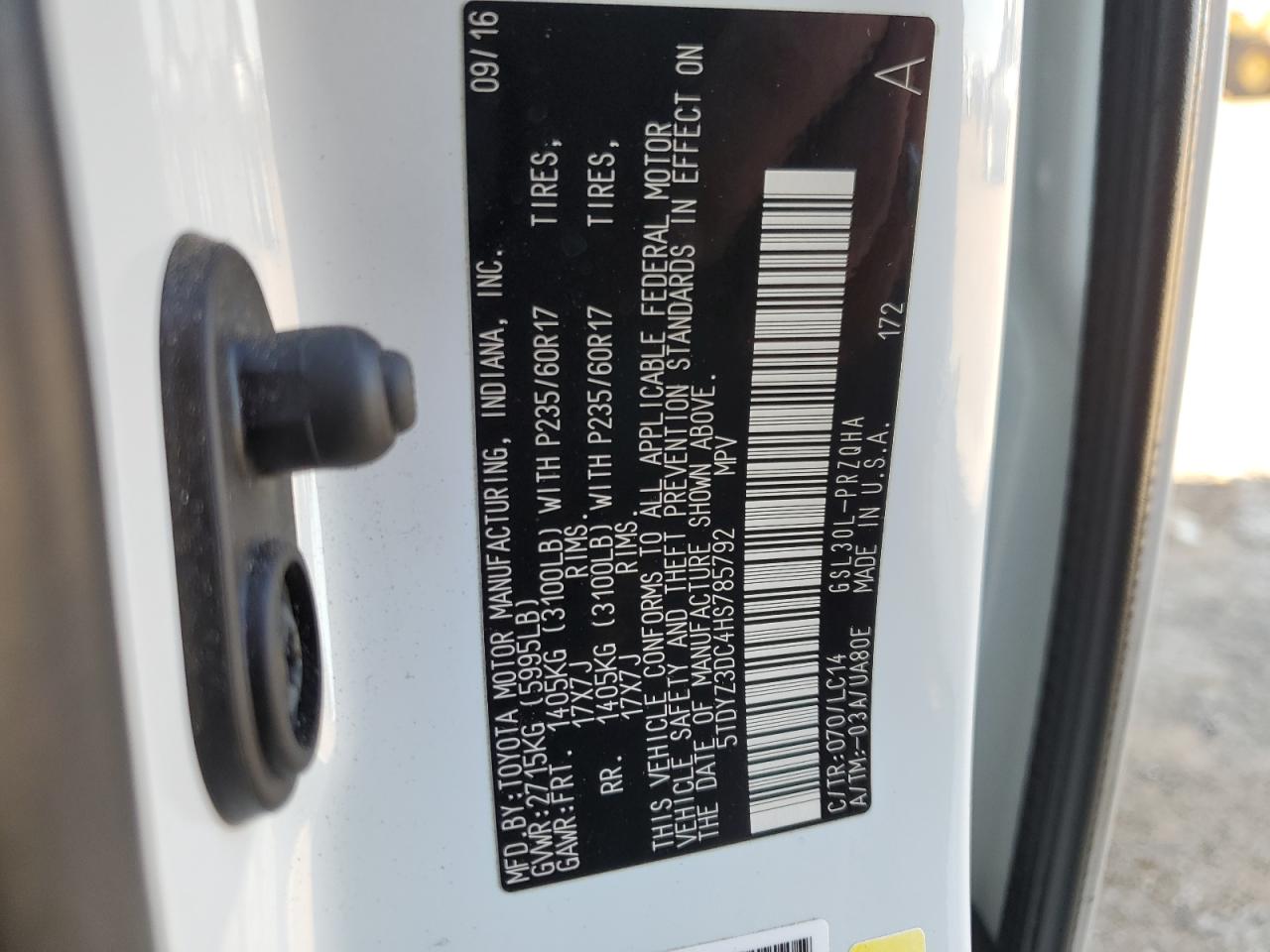 Photo 12 VIN: 5TDYZ3DC4HS785792 - TOYOTA SIENNA 