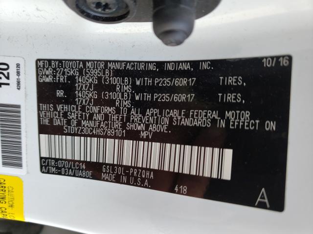 Photo 9 VIN: 5TDYZ3DC4HS789101 - TOYOTA SIENNA XLE 