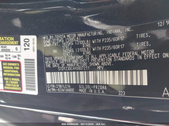 Photo 8 VIN: 5TDYZ3DC4HS807211 - TOYOTA SIENNA 