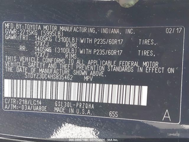 Photo 8 VIN: 5TDYZ3DC4HS835462 - TOYOTA SIENNA 