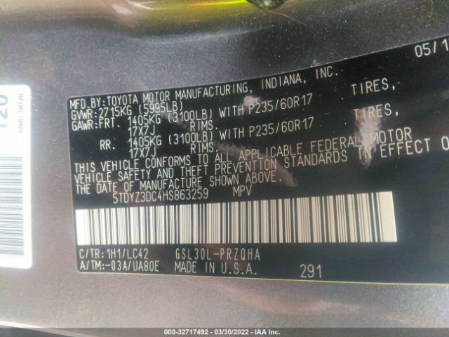 Photo 8 VIN: 5TDYZ3DC4HS863259 - TOYOTA SIENNA 