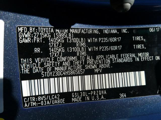 Photo 9 VIN: 5TDYZ3DC4HS865657 - TOYOTA SIENNA 