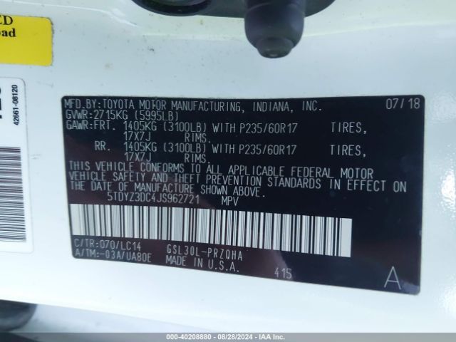 Photo 8 VIN: 5TDYZ3DC4JS962721 - TOYOTA SIENNA 