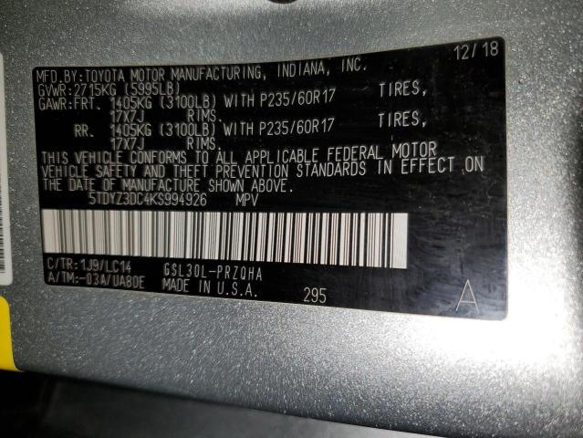 Photo 13 VIN: 5TDYZ3DC4KS994926 - TOYOTA SIENNA XLE 