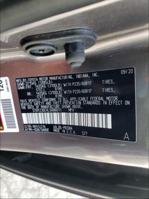 Photo 9 VIN: 5TDYZ3DC4LS086011 - TOYOTA SIENNA XLE 