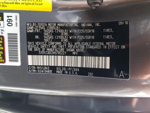 Photo 9 VIN: 5TDYZ3DC5HS785221 - TOYOTA SIENNA XLE 