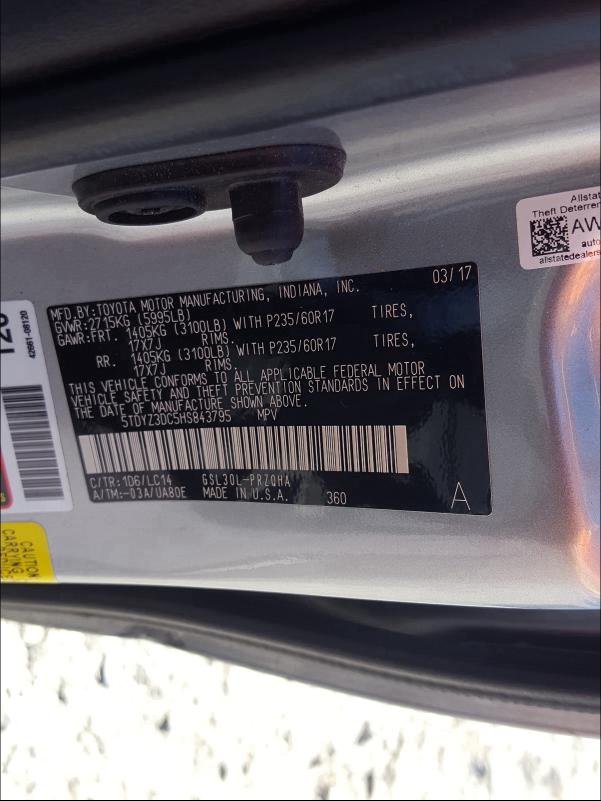 Photo 9 VIN: 5TDYZ3DC5HS843795 - TOYOTA SIENNA 