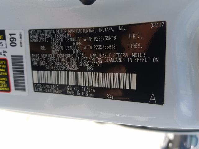 Photo 9 VIN: 5TDYZ3DC5HS846504 - TOYOTA SIENNA XLE 