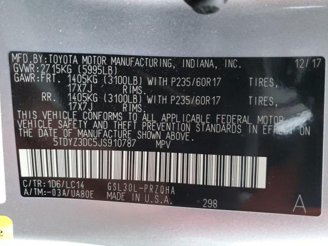 Photo 13 VIN: 5TDYZ3DC5JS910787 - TOYOTA SIENNA XLE 