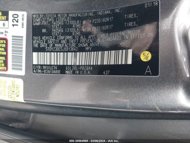 Photo 8 VIN: 5TDYZ3DC5JS913642 - TOYOTA SIENNA 