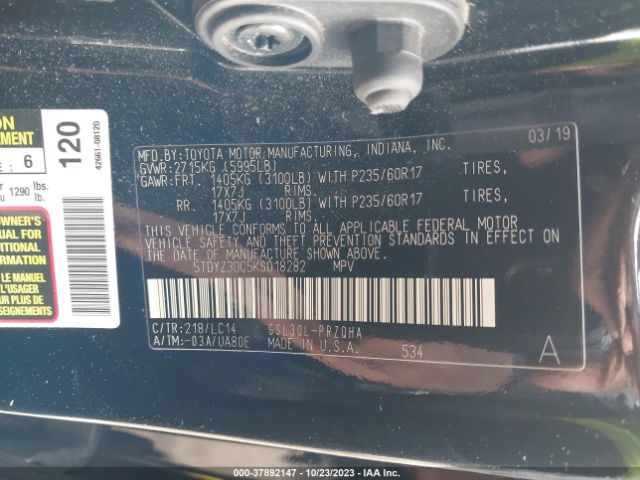 Photo 8 VIN: 5TDYZ3DC5K5018282 - TOYOTA SIENNA 