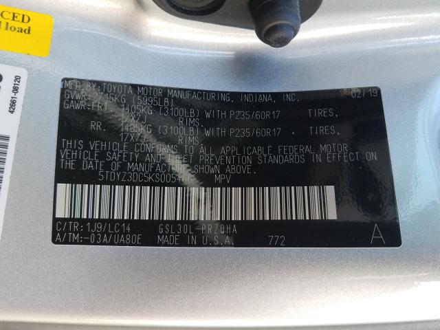 Photo 9 VIN: 5TDYZ3DC5KS005466 - TOYOTA SIENNA XLE 