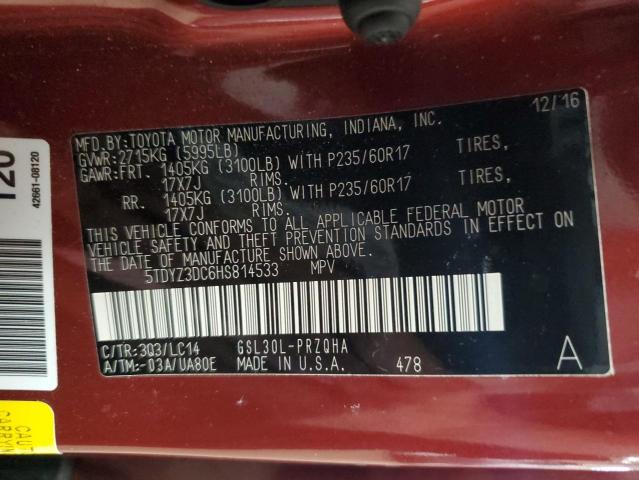 Photo 12 VIN: 5TDYZ3DC6HS814533 - TOYOTA SIENNA XLE 