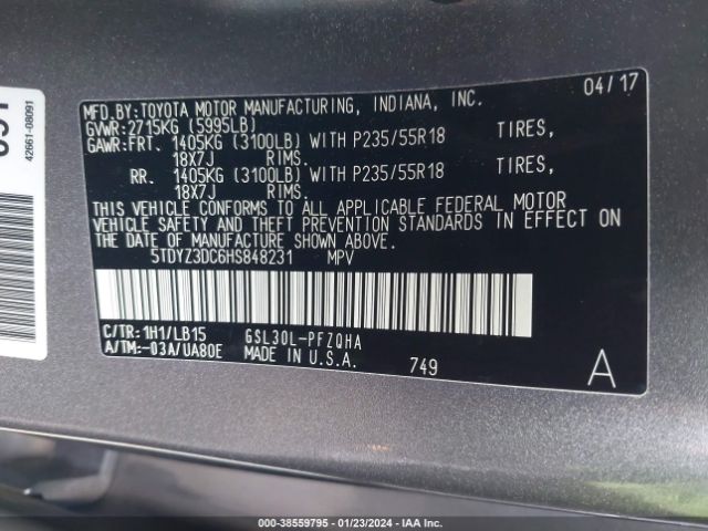 Photo 8 VIN: 5TDYZ3DC6HS848231 - TOYOTA SIENNA 